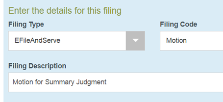 Enter Details for this Filing